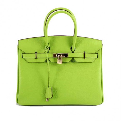 Hermès Birkin 35CM Sima Bőr Kézitáska 6089 Zöld Arany