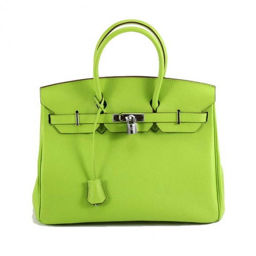 Hermès Birkin 35CM Sima Bőr Kézitáska 6089 Zöld Ezüst