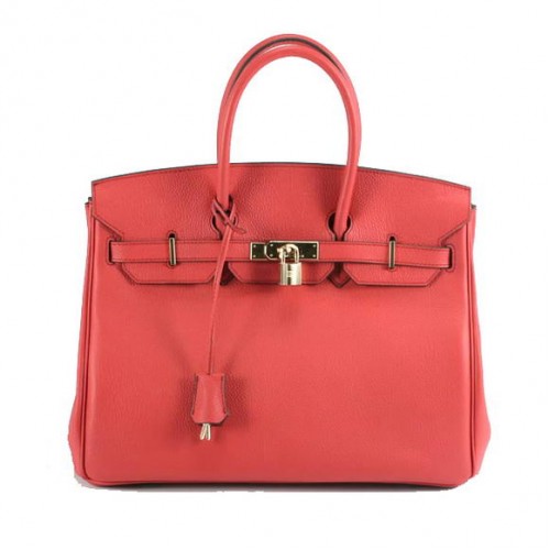 Hermès Birkin 35CM Sima Bőr Kézitáska 6089 Piros-Arany