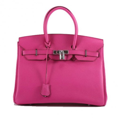 Hermès Birkin 35cm Sima Bőr Kézitáska 6089 Rózsaszín Ezüst