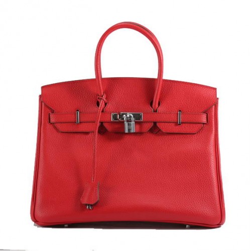 Hermès Birkin 35CM Togo Bőr Kézitáska 6089 Piros Ezüst