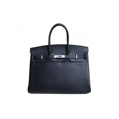 Hermès Birkin 35cm Szállít Táska Fekete És Rózsaszín Clemence Bőr H35 Ezüst