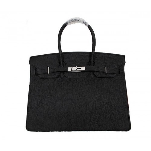 Hermès Birkin 35cm Szállít Táska Fekete Clemence Bőr H35 Ezüst