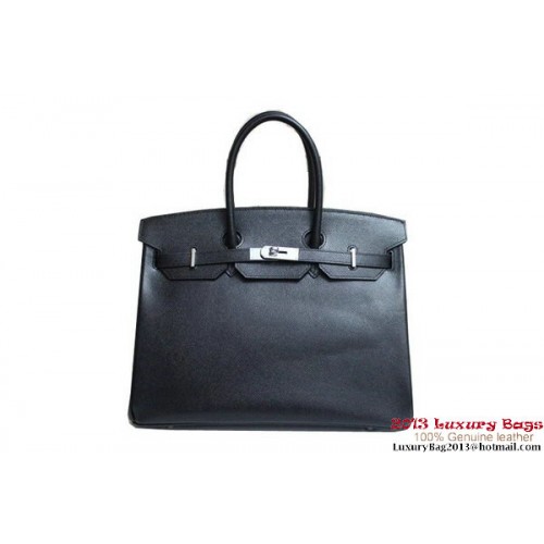 Hermès Birkin 35cm-es Táska Fekete Clemence Bőr H6089 Ezüst/Arany