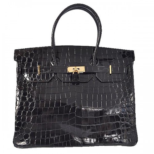 Hermès Birkin 35cm Szállít Táska Fekete Irizáló Krokodilbőr Arany