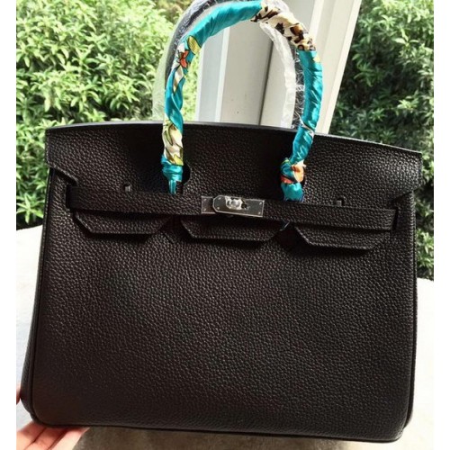 Hermès Birkin 35cm Szállít Táska Fekete Licsi Bőr BK35 Ezüst