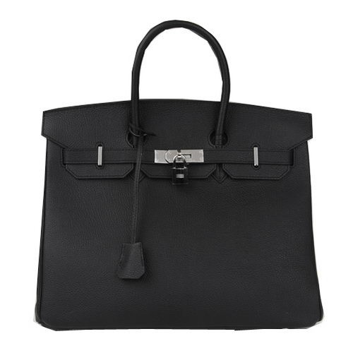 Hermès Birkin 35cm Szállít Táska Fekete Eredeti Bőr H35 Ezüst