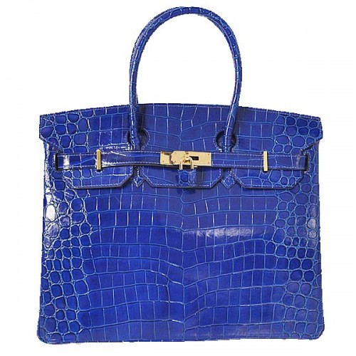 Hermès Birkin 35cm Szállít Táska Kék Irizáló Krokodilbőr Arany
