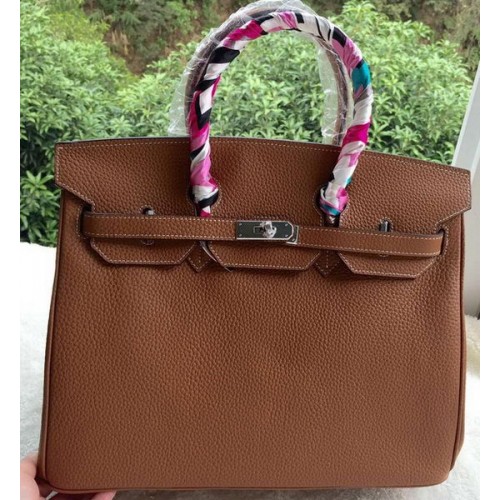 Hermès Birkin 35cm Szállít Táska Barna Licsi Bőr BK35 Ezüst