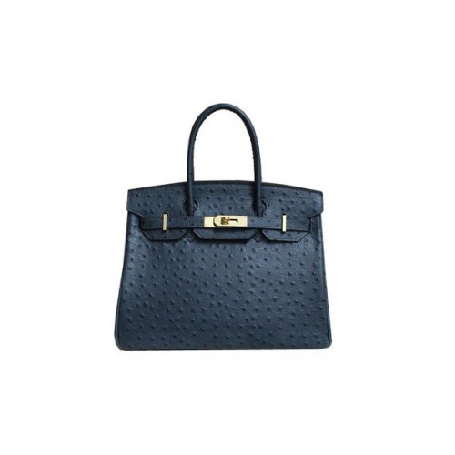 Hermès Birkin 35cm Szállít Táska Sötétkék Strucc Bőr BK35 Arany