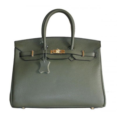 Hermès Birkin 35cm Szállít Táska Sötétzöld Clemence Bőr H6089 Arany