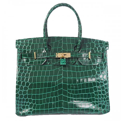 Hermès Birkin 35cm Szállít Táska Zöld Irizáló Krokodilbőr Ezüst