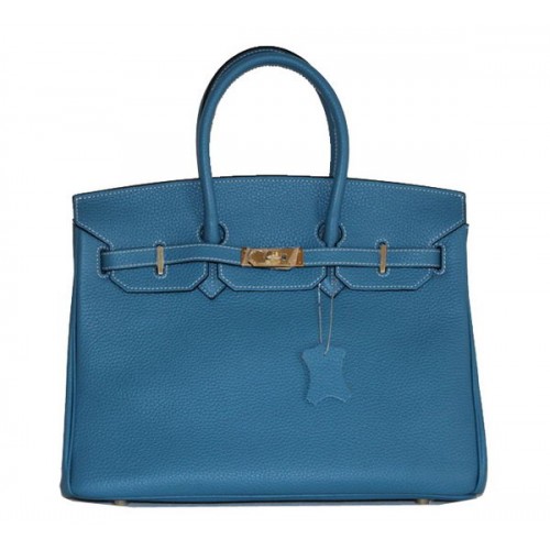 Hermès Birkin 35cm Szállít Táska Világoskék Clemence Bőr H6089 Arany