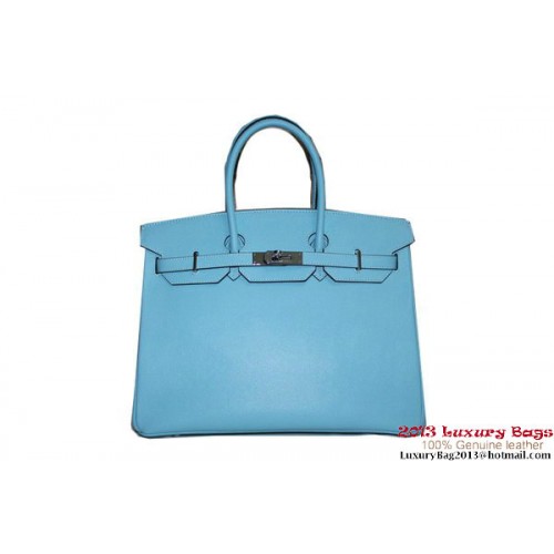Hermès Birkin 35CM Szállít Táska Világoskék Pálmamintás Bőr H6089 Ezüst