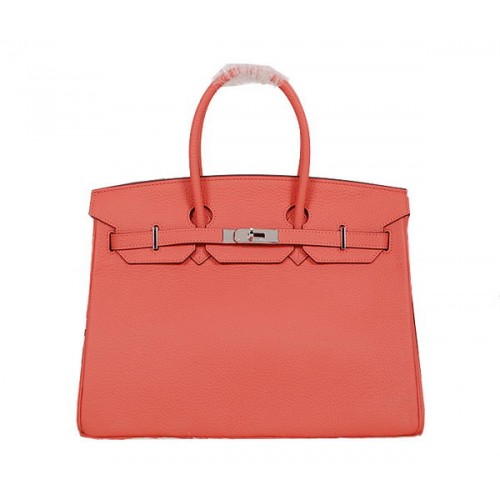 Hermès Birkin 35cm Szállít Táska Világospiros Clemence Bőr H35 Ezüst