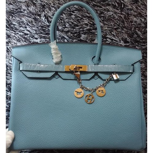 Hermès Birkin 35cm Licsi Bőr Szállít Táska HB35GL Világoskék