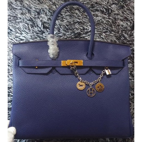 Hermès Birkin 35cm-es Licsi Bőr Szállító Táska HB35GL Királykék