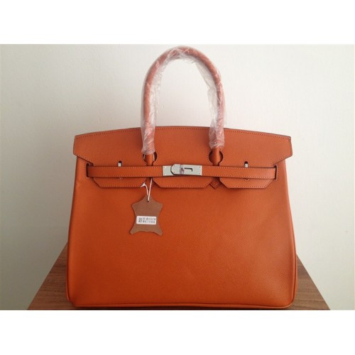 Hermès Birkin 35cm Szállít Táska Narancssárga Clemence Bőr H6089 Ezüst