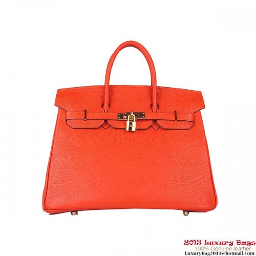 Hermès Birkin 35cm Szállít Táska Narancssárga Clemence Bőr H6089 Arany