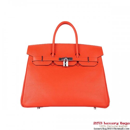 Hermès Birkin 35cm Szállít Táska Narancssárga Clemence Bőr H6089 Ezüst