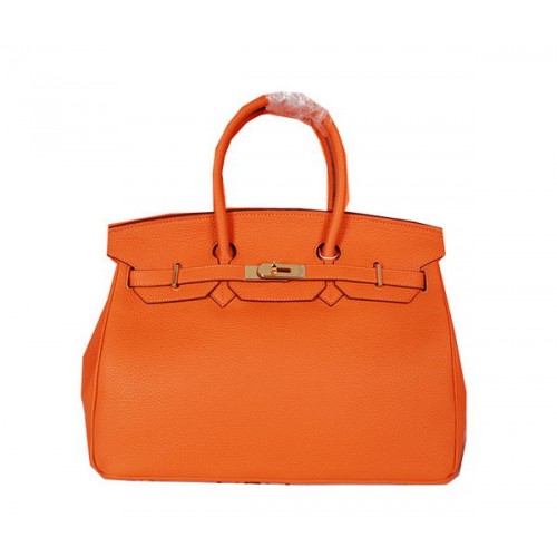 Hermès Birkin 35cm Szállít Táska Narancssárga Eredeti Szemcsés Bőr H35 Arany