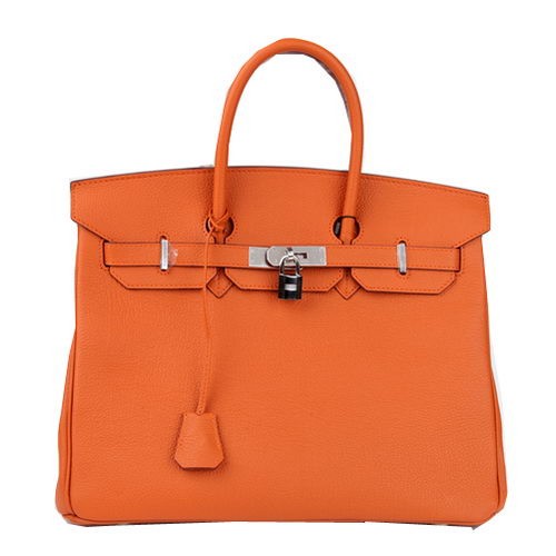 Hermès Birkin 35cm Szállít Táska Narancssárga Eredeti Bőr H35 Ezüst