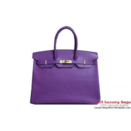 Hermès Birkin 35cm Szállít Táska Lila Clemence Bőr H6089 Arany