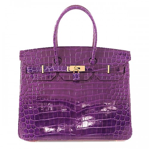 Hermès Birkin 35cm Szállít Táska Lila Irizáló Krokodilbőr Arany