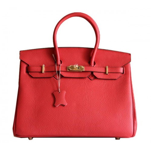 Hermès Birkin 35cm Szállít Táska Piros Clemence Bőr H6089 Arany