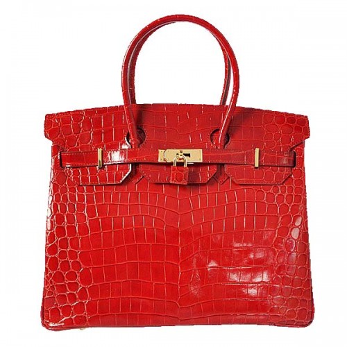 Hermès Birkin 35cm Szállít Táska Piros Irizáló Krokodilbőr Ezüst