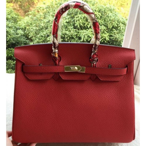 Hermès Birkin 35cm Szállít Táska Piros Licsi Bőr BK35 Arany
