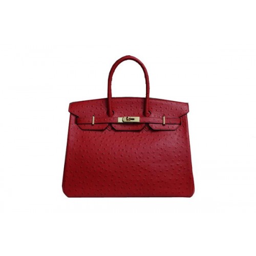 Hermès Birkin 35cm Szállít Táska Piros Strucc Bőr BK35 Arany