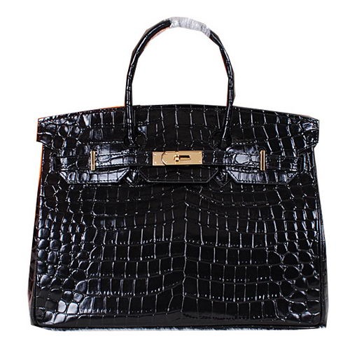 Hermès Birkin 35cm Szállít Táska Fényes Krokodilbőr H35C Fekete