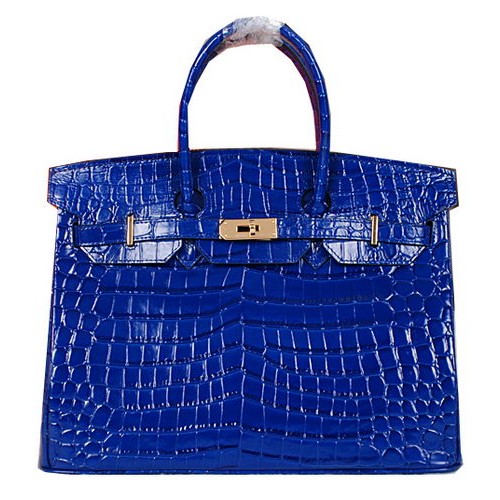Hermès Birkin 35cm Szállít Táska Fényes Krokodilbőr H35C Kék