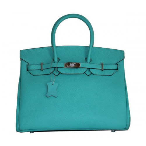 Hermès Birkin 35cm Szállít Táska Égkék Clemence Bőr H6089 Ezüst