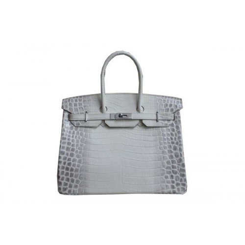 Hermès Birkin 35cm Táska Fehér Krokodilbőr H35 Ezüst