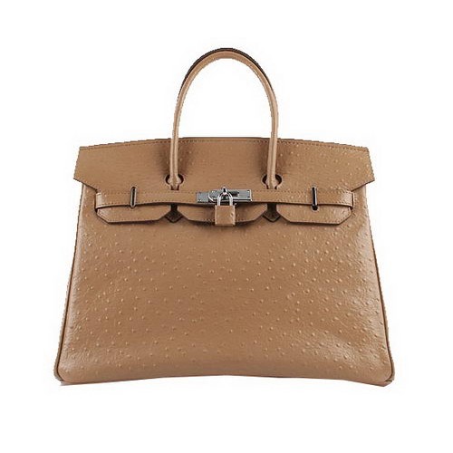 Hermès Birkin 35cm Szállít Táska Barackszínű Strucc Bőr H6089 Ezüst