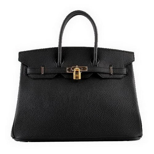 Hermès Birkin 35cm Szállít Táska Fekete Szemcsés Bőr H-35 Arany