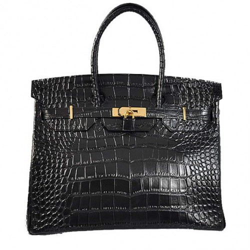 Hermès Birkin 35cm Szállít Táska Krokodilbőr Togo Bőr Fekete Arany