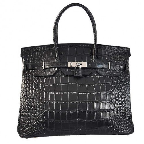 Hermès Birkin 35cm Szállít Táska Krokodilbőr Togo Bőr Fekete Ezüst
