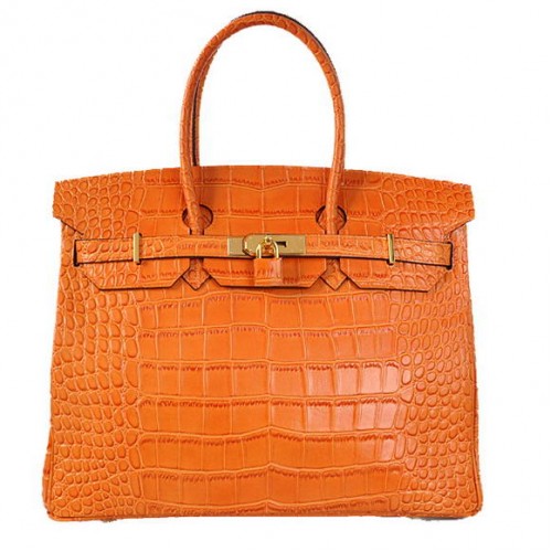 Hermès Birkin 35cm Szállít Táska Krokodilbőr Togo Narancssárga Arany