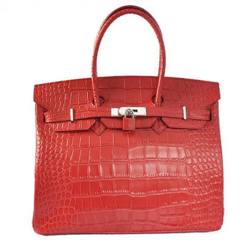 Hermès Birkin 35cm Szállít Táska Krokodilbőr Togo Bőr Piros Ezüst