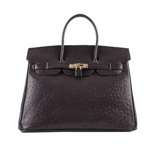 Hermès Birkin 35cm Szállít Táska Sötétbarna Strucc Bőr H6089 Arany
