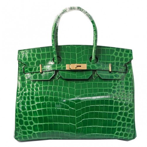Hermès Birkin 35cm Szállít Táska Zöld Irizáló Krokodilbőr Arany
