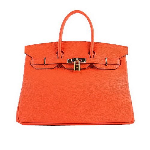 Hermès Birkin 35cm Szállít Táska Narancssárga Szemcsés Bőr H-35 Arany