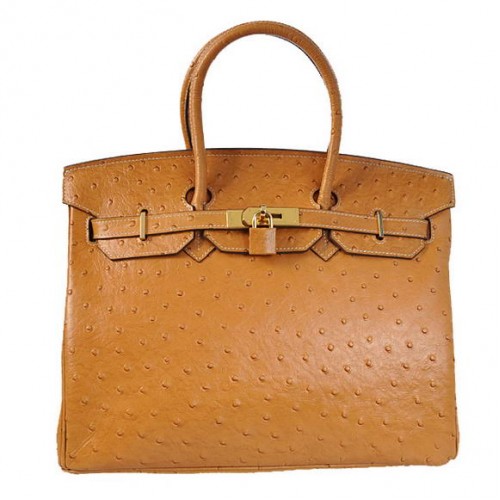 Hermès Birkin 35cm Szállít Táska Strucc Togo Bőr Okker Arany