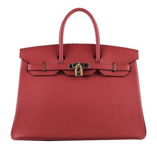 Hermès Birkin 35cm Szállít Táska Piros Szemcsés Bőr H-35 Arany