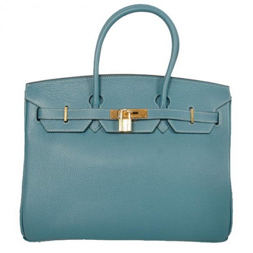 Hermes Birkin 35cm Szállít Táska Sima Togo Bőr Kék Arany