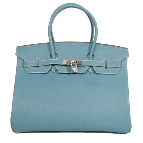 Hermès Birkin 35cm Szállít Táska Sima Togo Bőr Kék Ezüst