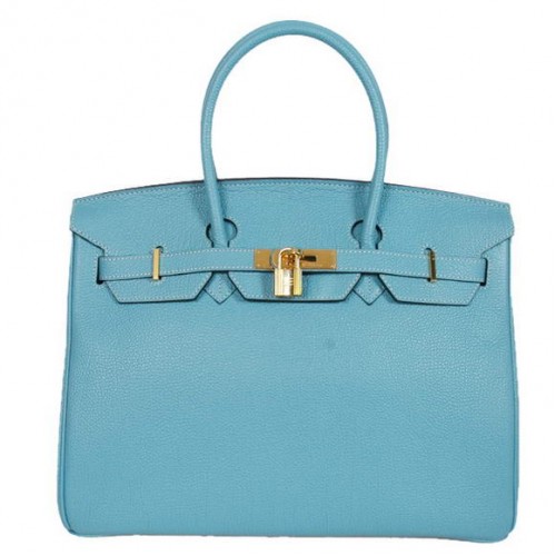 Hermes Birkin 35cm Szállít Táska Sima Togo Bőr Világoskék Arany